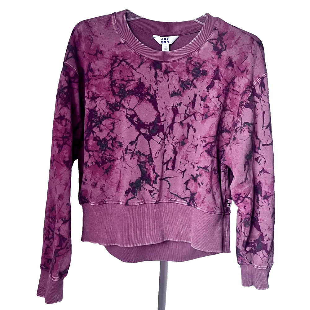 Joy Lab French Terry Sweatshirt Womens X-Small Red Pink Tie Dye Crop Boho Comfy